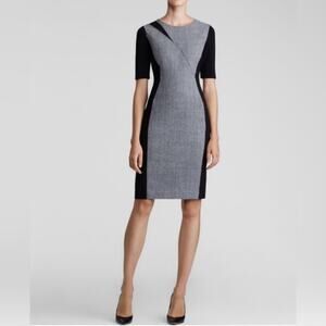 Elie Tahari Colorblock Black Gray Sheath Dress Short Sleeve Size 10